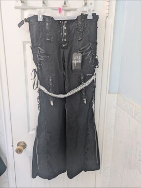 Black Gothic Lace-Up Chain Detail Tripp Pants